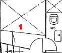 Kabine 1 mit Doppelkoje, 
Dusche und Toilette.